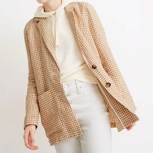 NWT Madewell Dorset tan/white gingham check linen blazer sz L
